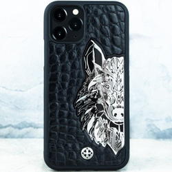 Эксклюзивный чехол с волком на iphone - Euphoria HM Premium - натуральная кожа, волк, ювелирный сплав