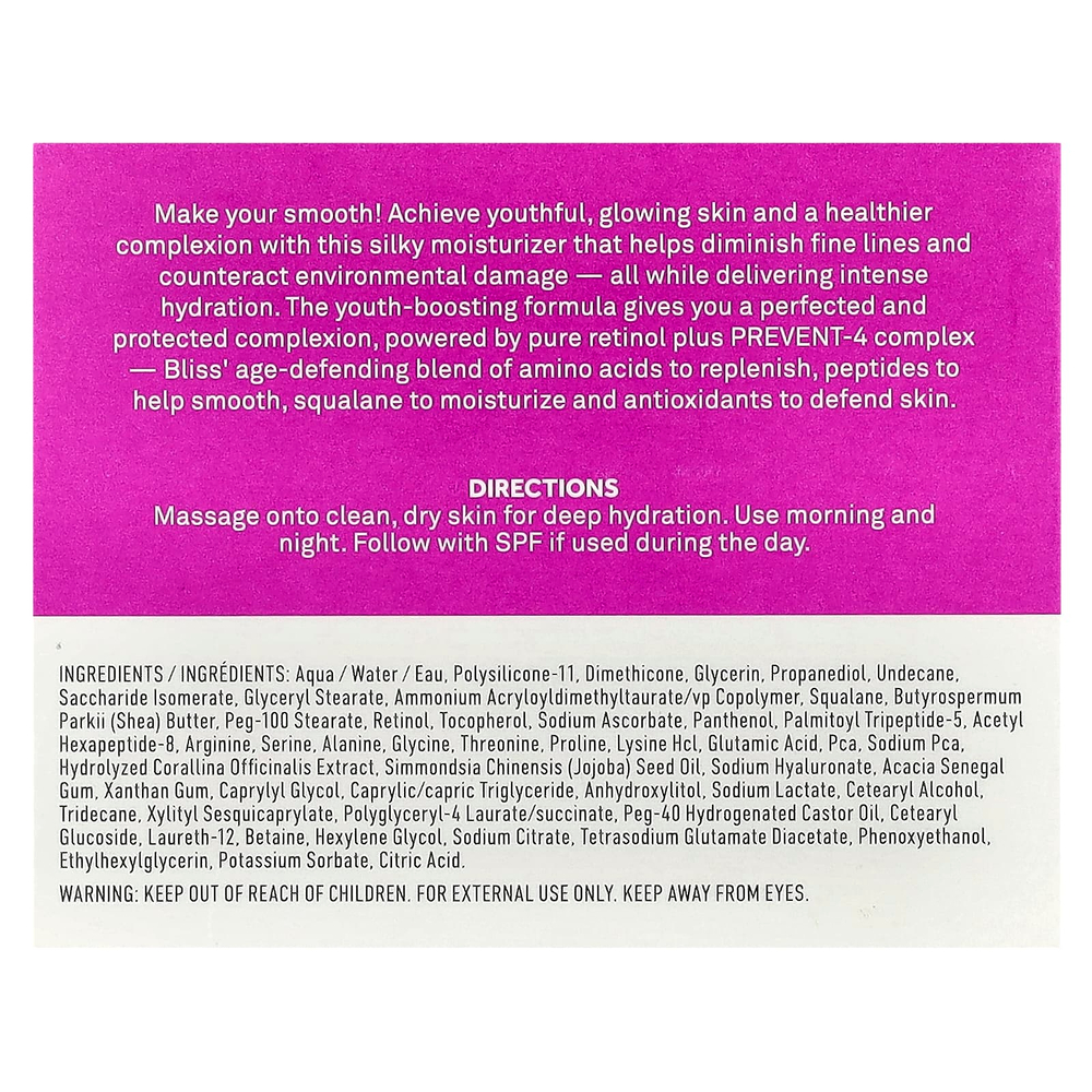 Bliss, Youth Got This ™, увлажняющее средство с чистым ретинолом, 50 мл (1,7 жидк. Унции)