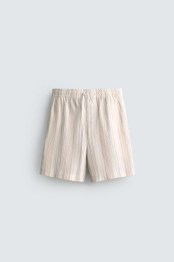 ZARA ШОРТЫ RELAXED FIT В ПОЛОСКУ, СВЕТЛО-БЕЖЕВЫЙ