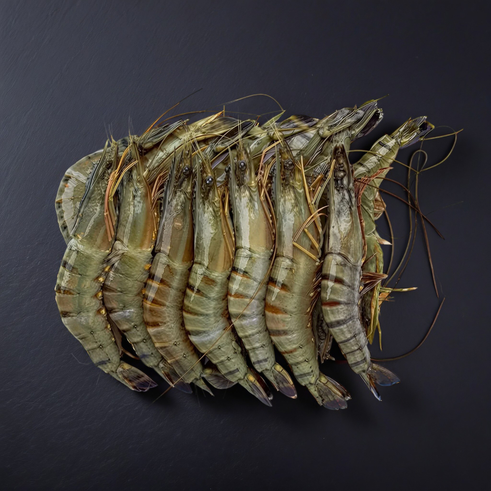 Креветки тигровые с головой, 21-30шт в кг, сыромороженые, Бангладеш, 1кг