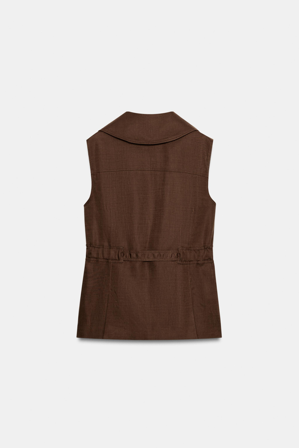 ZARA ЛЬНЯНОЙ ЖИЛЕТ С ПОЯСОМ, КОРИЧНЕВЫЙ
