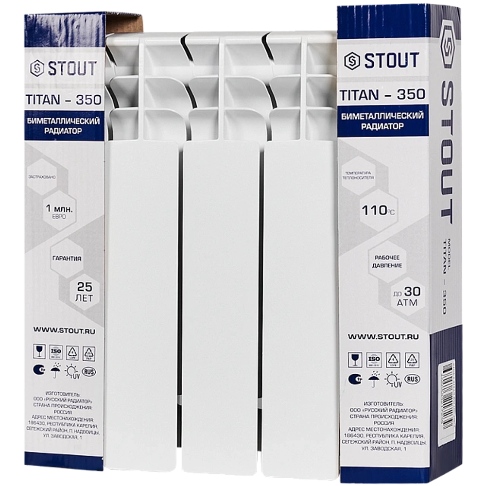 Радиатор биметаллический STOUT TITAN 350 - 5 секций (подключение боковое, цвет белый)