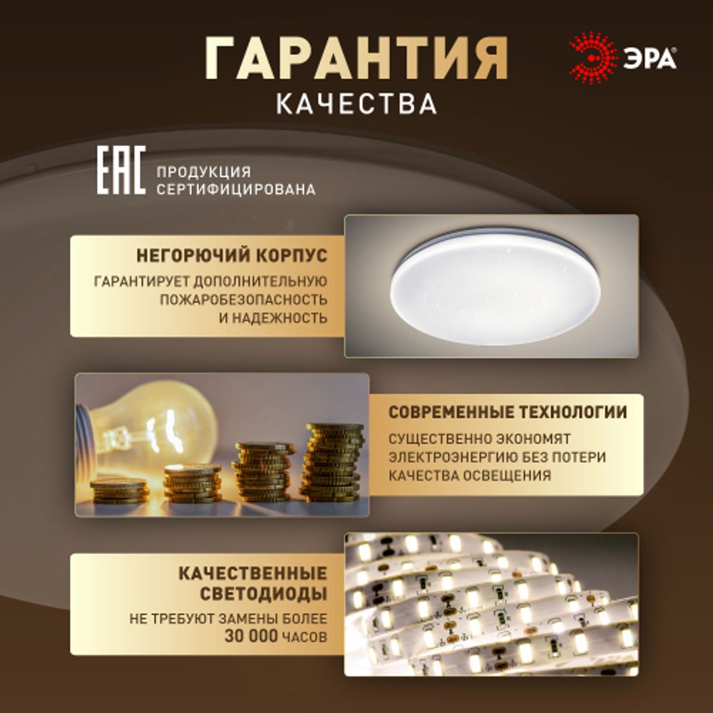 Светильник потолочный светодиодный ЭРА Классик без ДУ SPB-6 Slim Night SKY 18W-4K 4000К | Светильники SPB-6 без ДУ