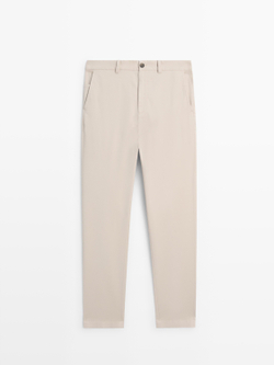 Massimo Dutti Брюки-джоггеры из смесовой хлопковой ткани, бежевый
