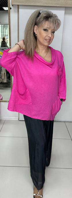 Туника-блузон с хомутом и кармашками на большие размеры.