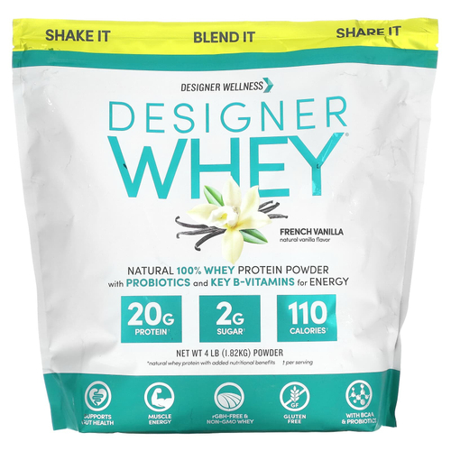 Designer Wellness, Designer Whey, натуральный порошок из 100% сывороточного протеина, французская ваниль, 1,82 кг (4 фунта)