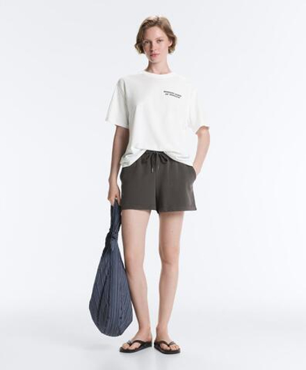 Oysho Шорты из хлопкового флиса, антрацитовый