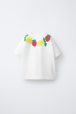 ZARA ФУТБОЛКА С ФРУКТАМИ, БЕЛЫЙ