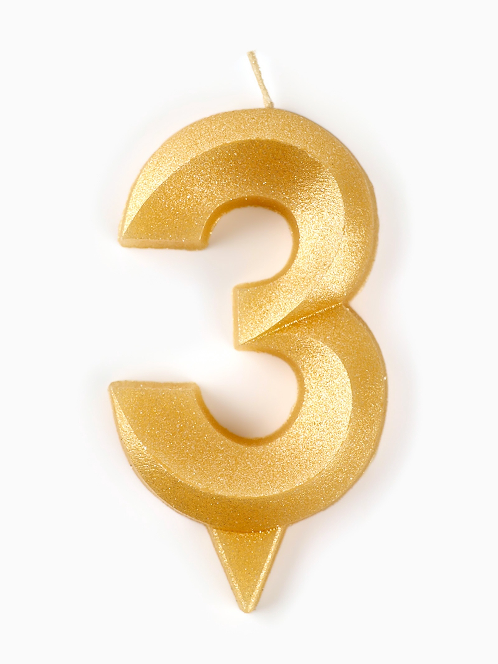Свеча цифра "3" , золото, 6,5 см