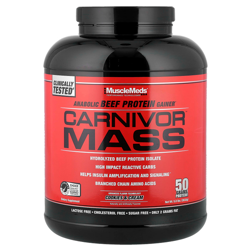 MuscleMeds, Carnivor Mass, анаболический протеин из говядины, печенье и сливки, 2632 г (5,8 фунта)