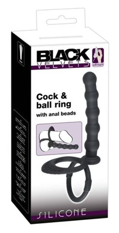 Ребристая насадка для двойного проникновения Black Velvets Cock & Ball ring