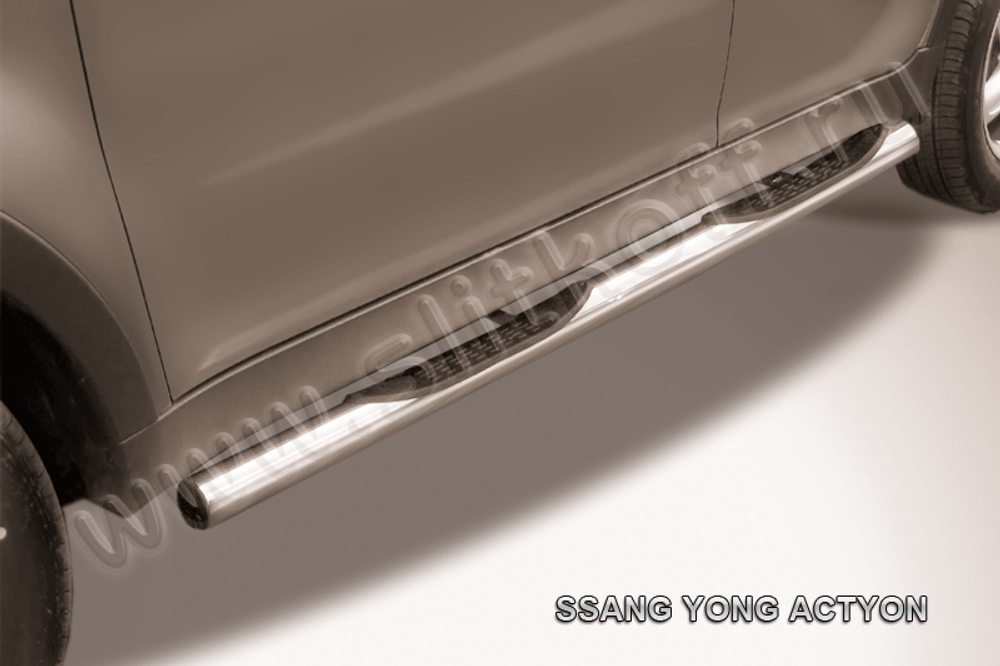 Пороги из нержавейки SsangYong Actyon (2010-2013) d76 с проступями (черный цвет)