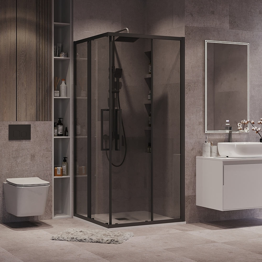 Душевой уголок Grossman Cosmo 100х100 300.K33.02.1010.21.10 профиль Черный матовый стекло тонированное