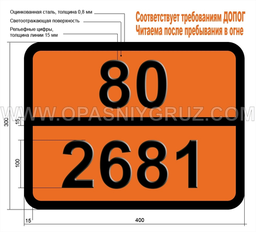 Табличка Опасный груз 80-2681 ЦЕЗИЯ ГИДРОКСИДА РАСТВОР