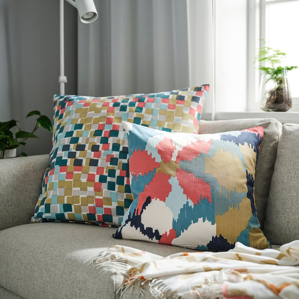 IKEA GAFFELFIBBLA  (ИКЕА ГАФФЕЛФИББЛА)  -  Наволочка, белый/голубой, 50x50 см