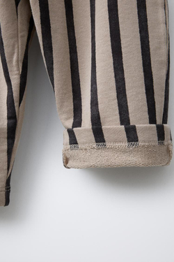 ZARA БРЮКИ ИЗ МЯГКОЙ ТКАНИ В ПОЛОСКУ С ПРЯМЫМИ ШТАНИНАМИ, ПЕСОЧНЫЙ/ЧЕРНЫЙ