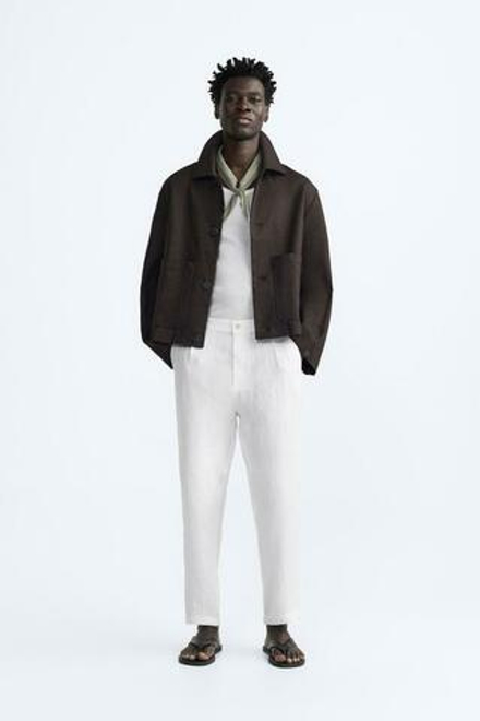 ZARA БРЮКИ ИЗ 100% ЛЬНА,  БЕЛЫЙ