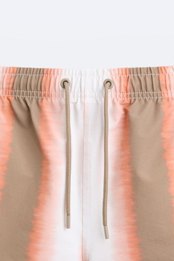 ZARA УДЛИНЕННЫЕ ШОРТЫ-ПЛАВКИ В ПОЛОСКУ, ОГНЕННО-КОРАЛЛОВЫЙ