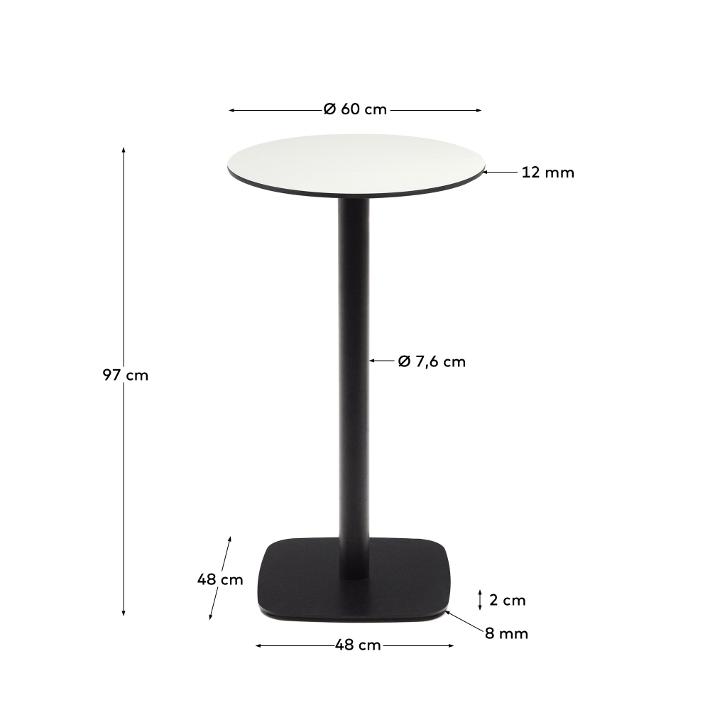 Dina высокий круглый садовый стол белый с черной металлической основой Ø 60x96 см