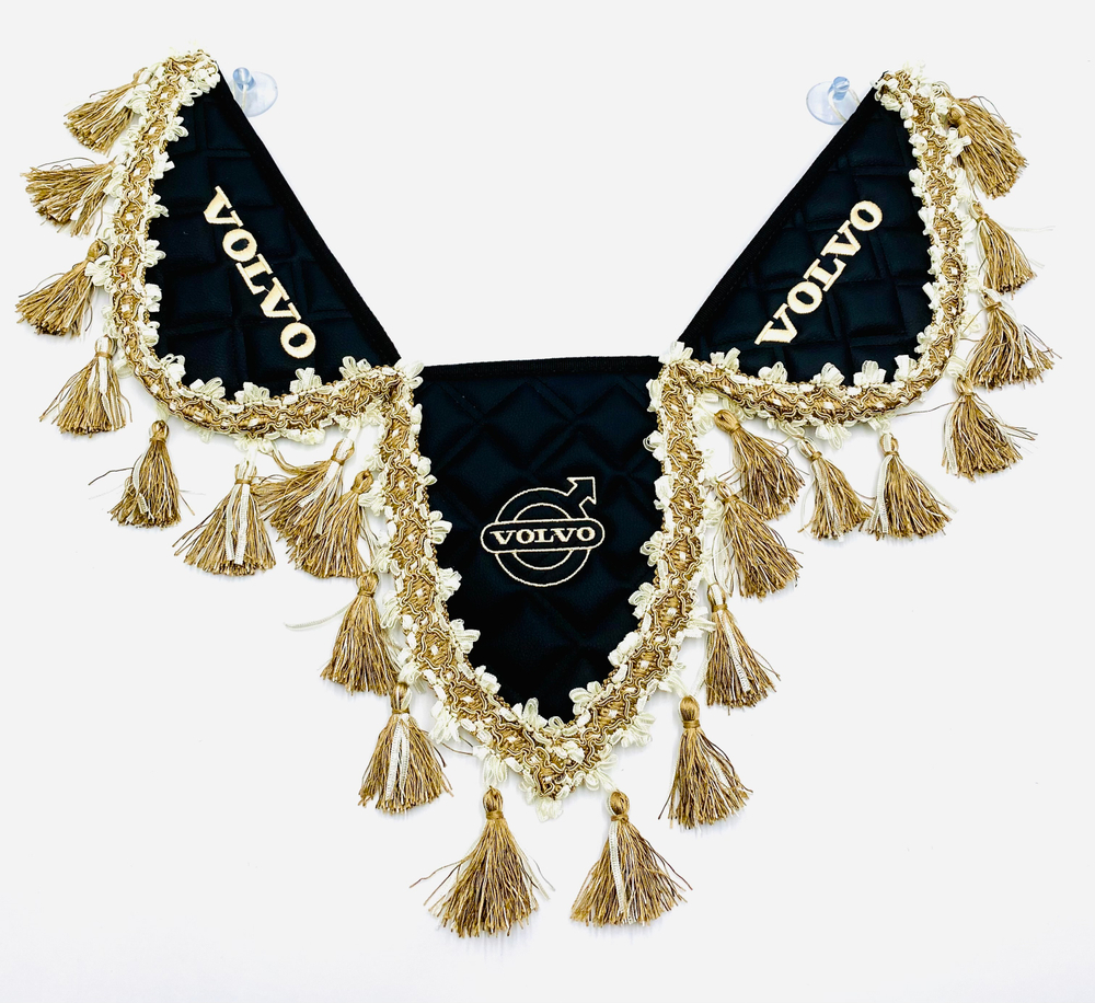 Вымпел тройной Volvo (экокожа, черный с бежевой вышивкой)