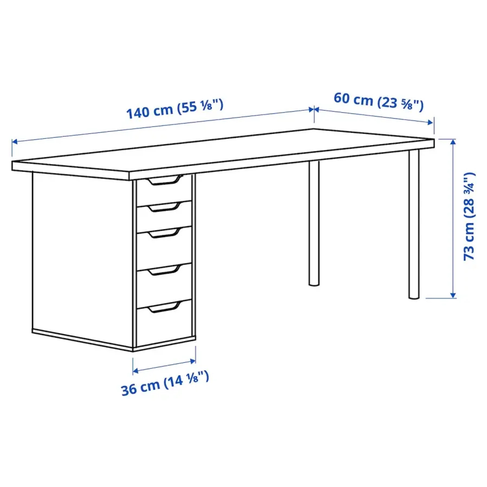 Письменный стол с ящиками - IKEA LAGKAPTEN/ALEX/ЛАГКАПТЕН/АЛЕКС ИКЕА, 140х60 см, под беленый дуб/белый,