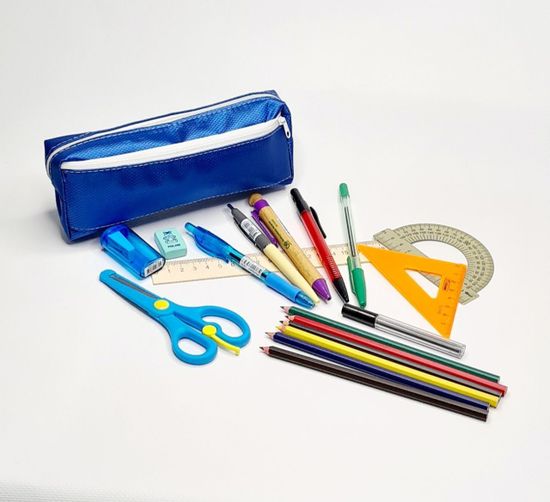 Школьный пенал с 2 отделениями, сиреневый, 11 предметов