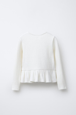 ZARA ФУТБОЛКА В РУБЧИК SOFT TOUCH С БАНТАМИ, ЭКРЮ