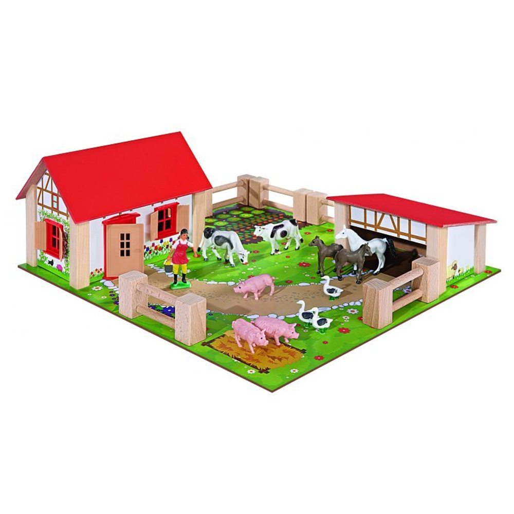 Игровой набор Eichhorn -  Деревянная Ферма + 23 фигурки 4304 / артикул   4304  / GTIN 4003046043044