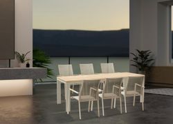 Lyon-Andy 220B+6N, комплект обеденной мебели бежевый/натуральный, алюминий/тик