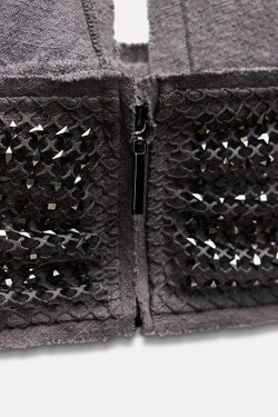 ZARA БЛЕСТЯЩИЙ ТОП С ГОРЛОВИНОЙ ХАЛТЕР, СЕРЫЙ