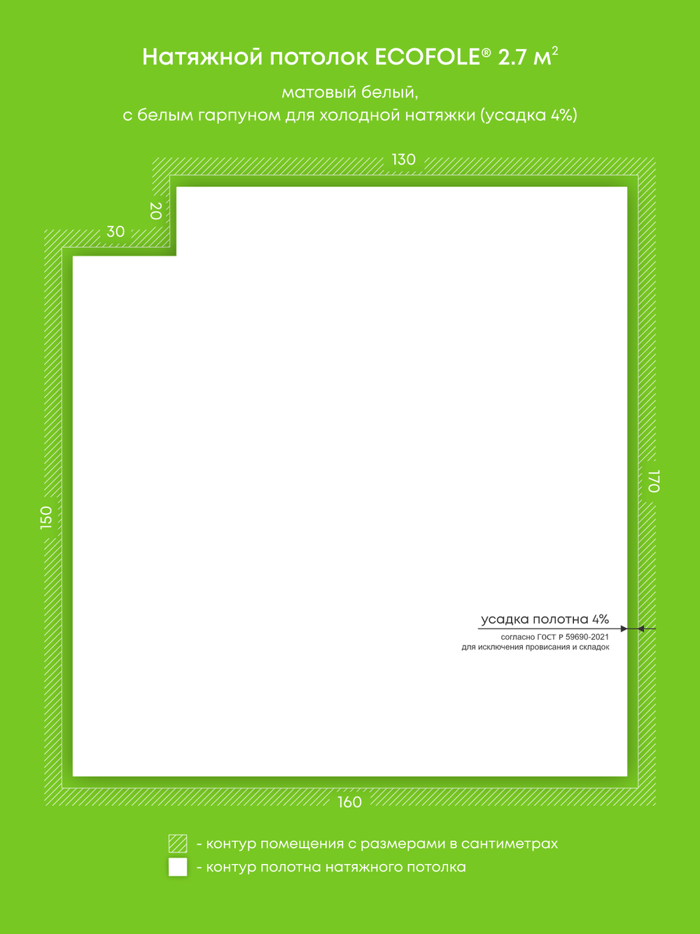 Матовый натяжной потолок 2.7 м2