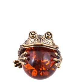 AM-3686 Фигурка «Лягушка Жаба Удача» (латунь, янтарь)