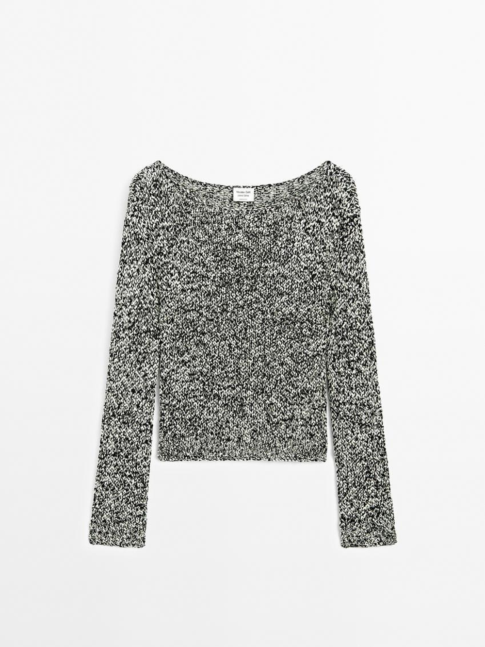 Massimo Dutti Свитер из трикотажа с текстурой Nep - Limited Edition, бело-черный