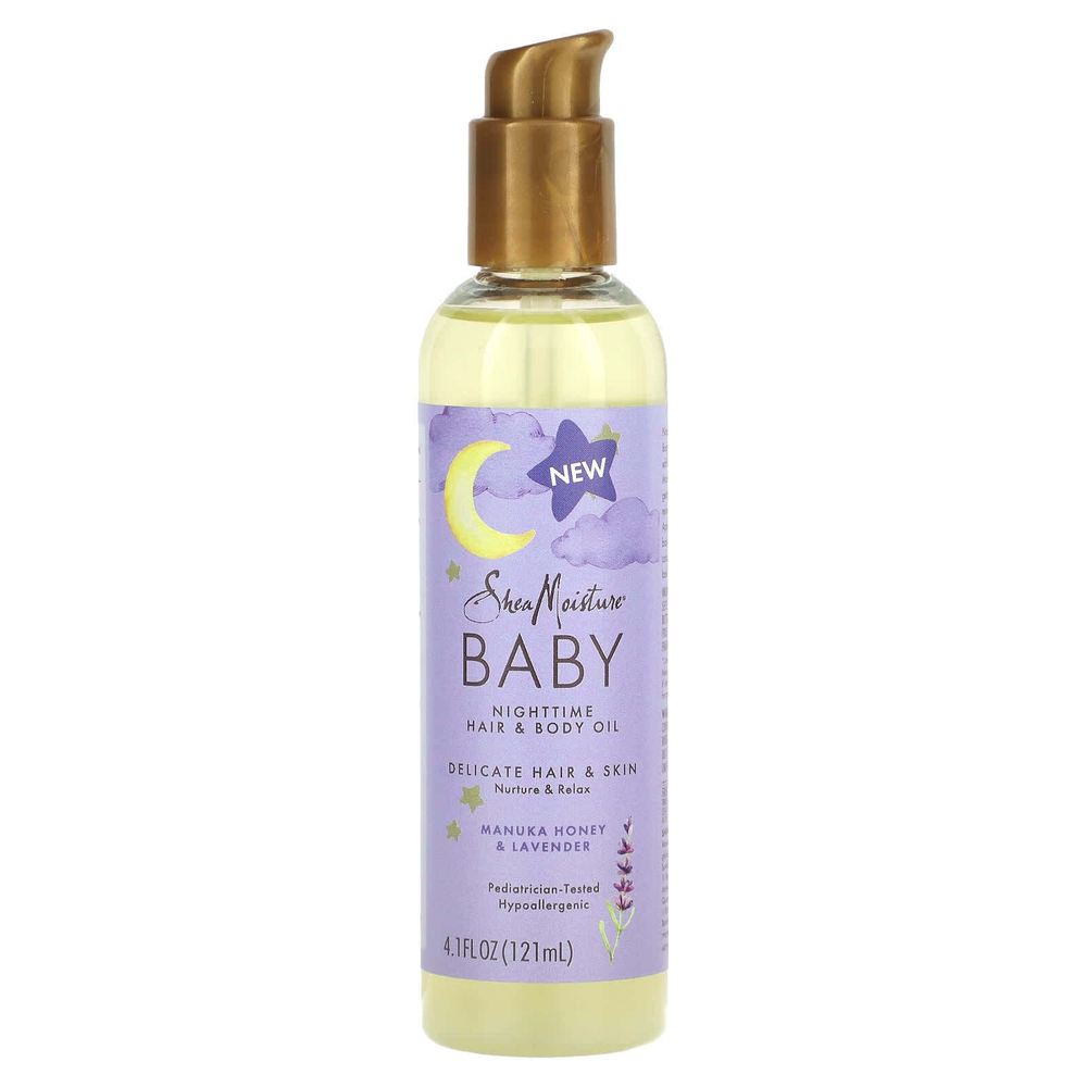 SheaMoisture, Для детей, ночное масло для волос и тела, мед манука и лаванда, 121 мл (4,1 жидк. унц.)