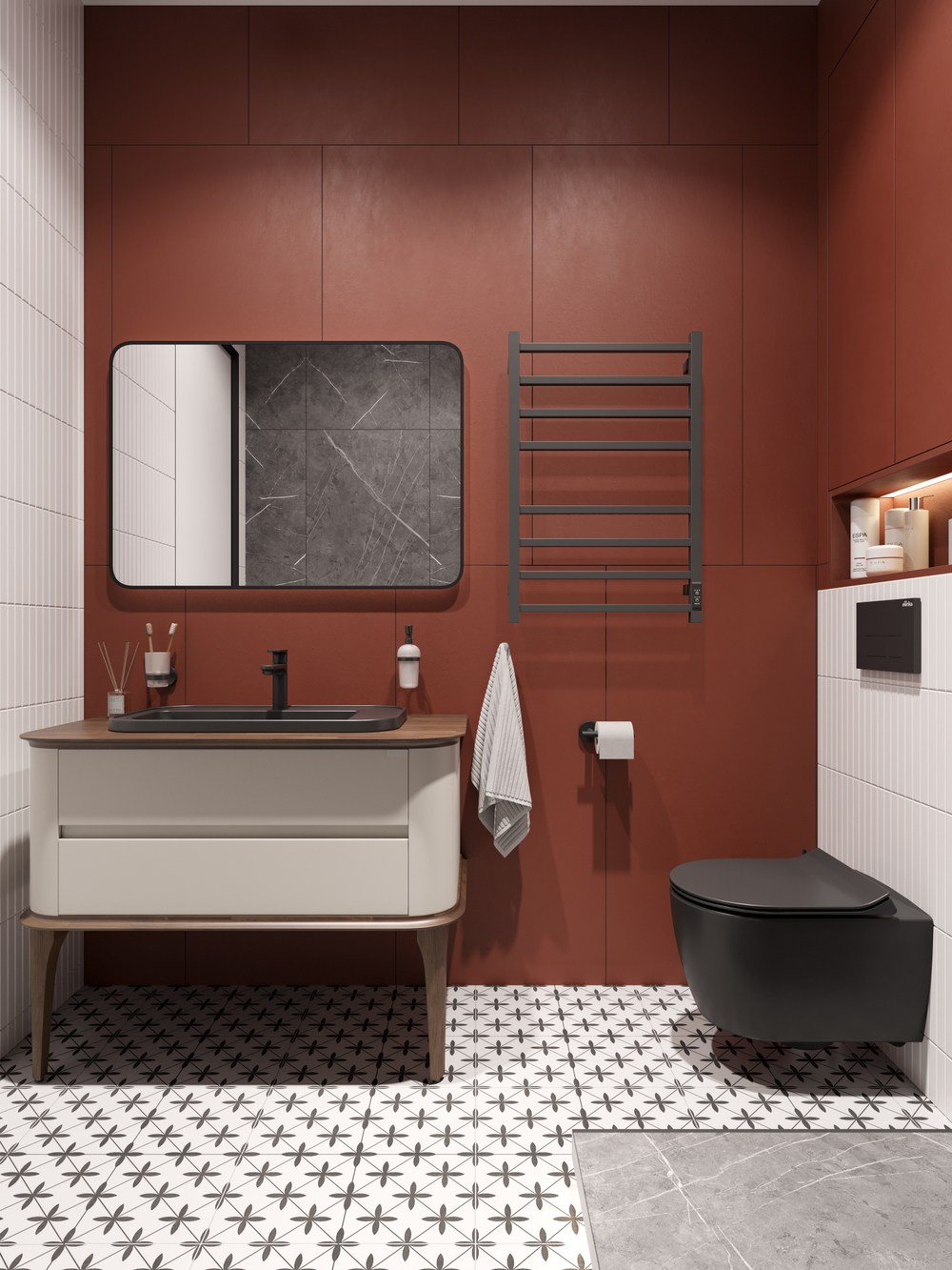 Полотенцесушитель электрический EWRIKA Пенелопа L2 80x55 см, подключение справа, слева, скрытое подключение справа, графит, лесенка, из стали