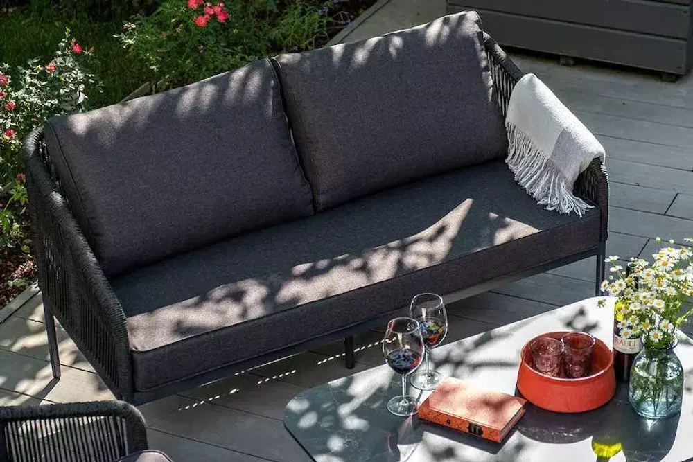 "Канны" лаунж-зона 4-местная плетеная из роупа (веревки), цвет темно-серый