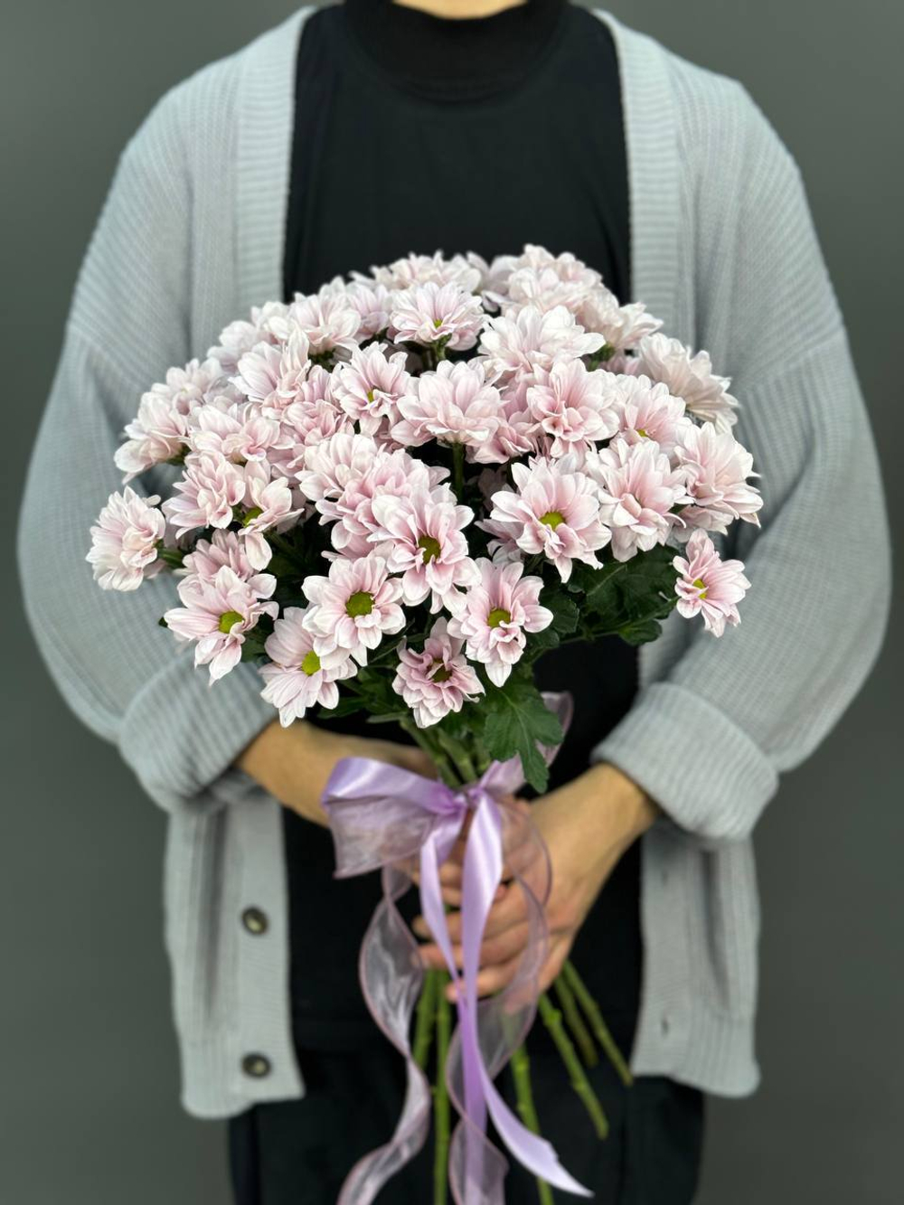 Монобукет из 9 кустовых розовых хризантем