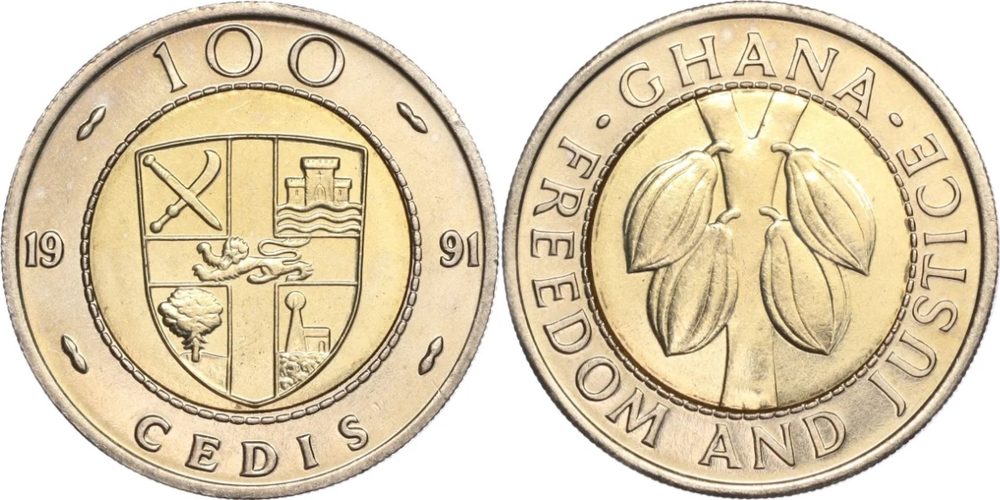 Гана 100 седи, 1991-1999 Какао UNC
