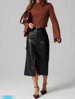 Кожаная юбка миди