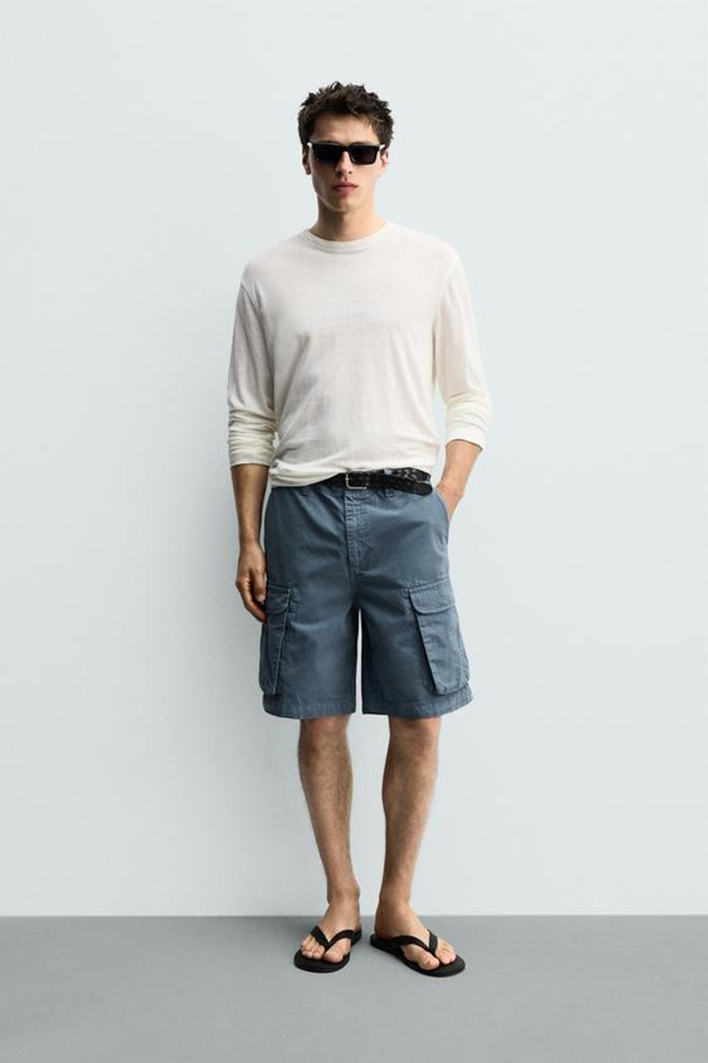 ZARA ШОРТЫ КАРГО RELAXED FIT, СИНИЙ
