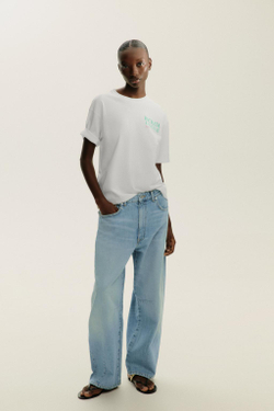 ZARA ФУТБОЛКА С НАДПИСЬЮ, БЕЛЫЙ