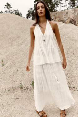 ZARA ТОП С ГОРЛОВИНОЙ ХАЛТЕР И ОТКРЫТОЙ СПИНОЙ, СВЕТЛО-БЕЖЕВЫЙ