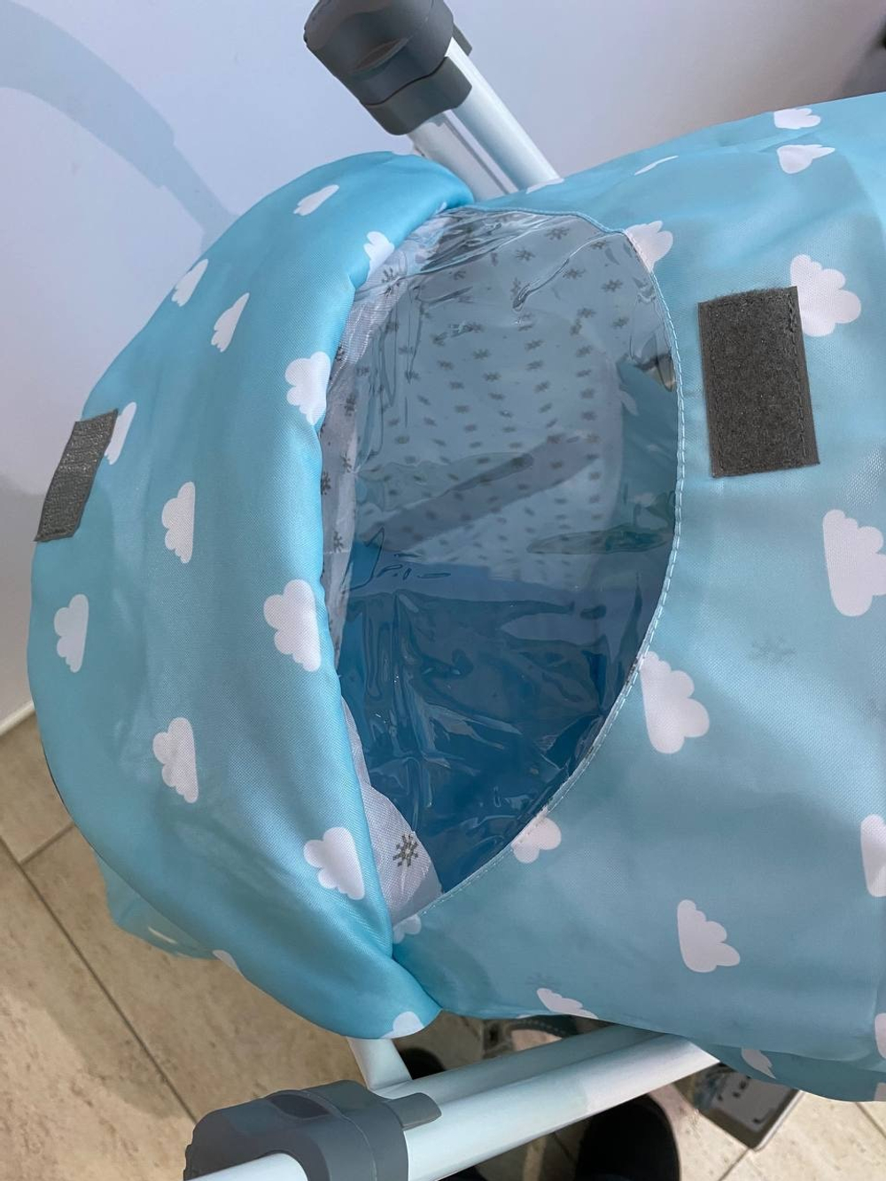 Коляска комбинированная с трансформируемым кузовом (арт.У3-1К/2) с облачками голубой