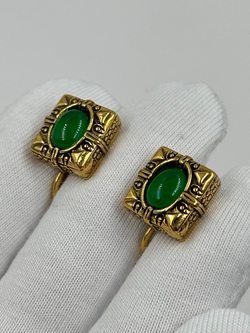 Клипсы с зелёными кабошонами Goldette