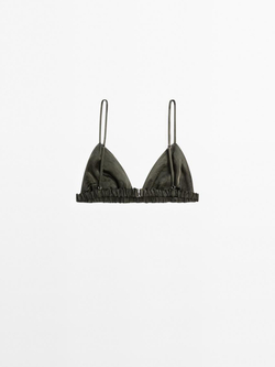 Massimo Dutti Атласный треугольный бюстгальтер с эластичными деталями - Studio, зеленый