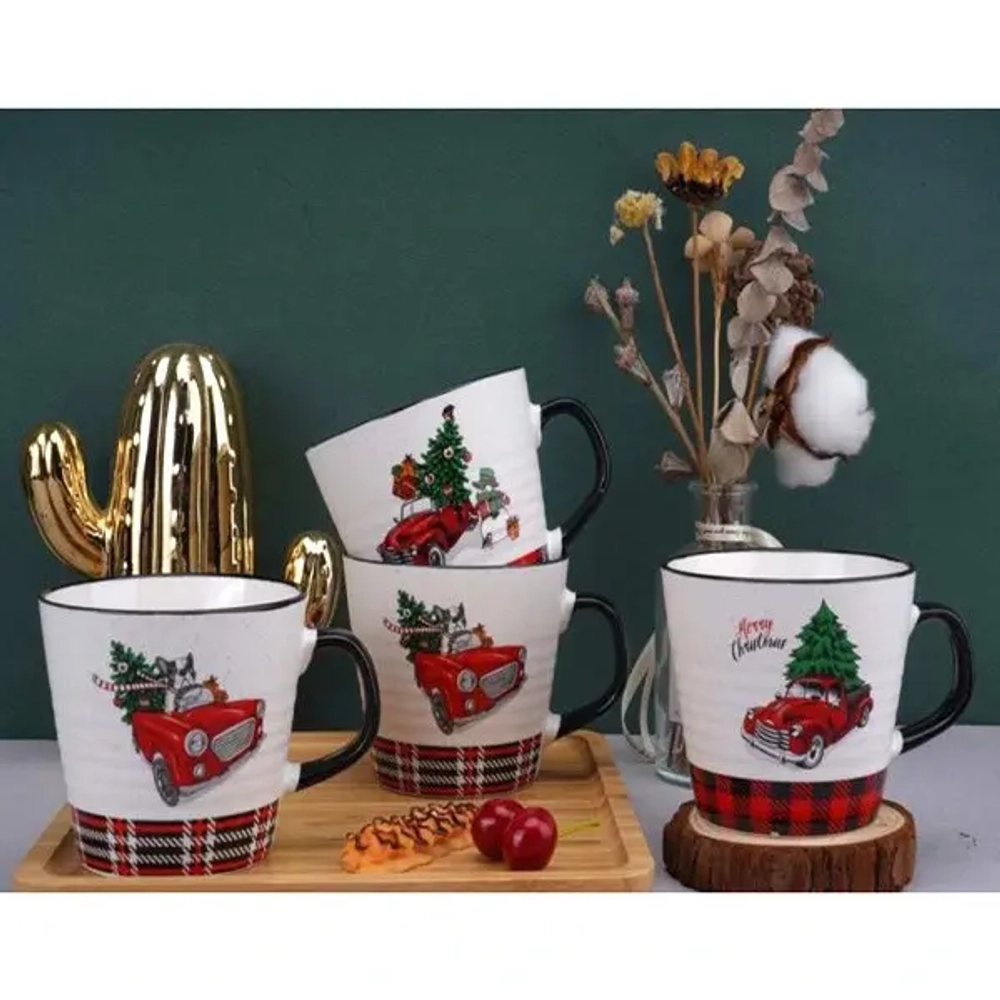 Кружка керамическая 400мл «Новогоднее авто «, микс 4рисунка