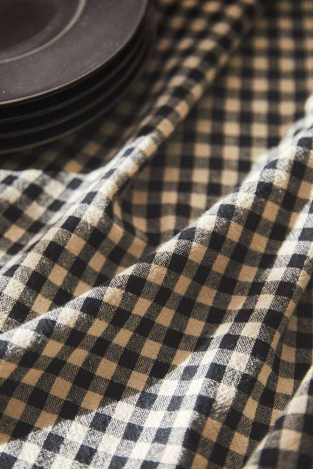 ZARA HOME ЛЬНЯНАЯ СКАТЕРТЬ В КЛЕТКУ В КЛЕТКУ, ЧЕРНЫЙ