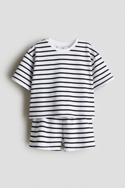 H&M Комплект из футболки и шорт, белый/черный