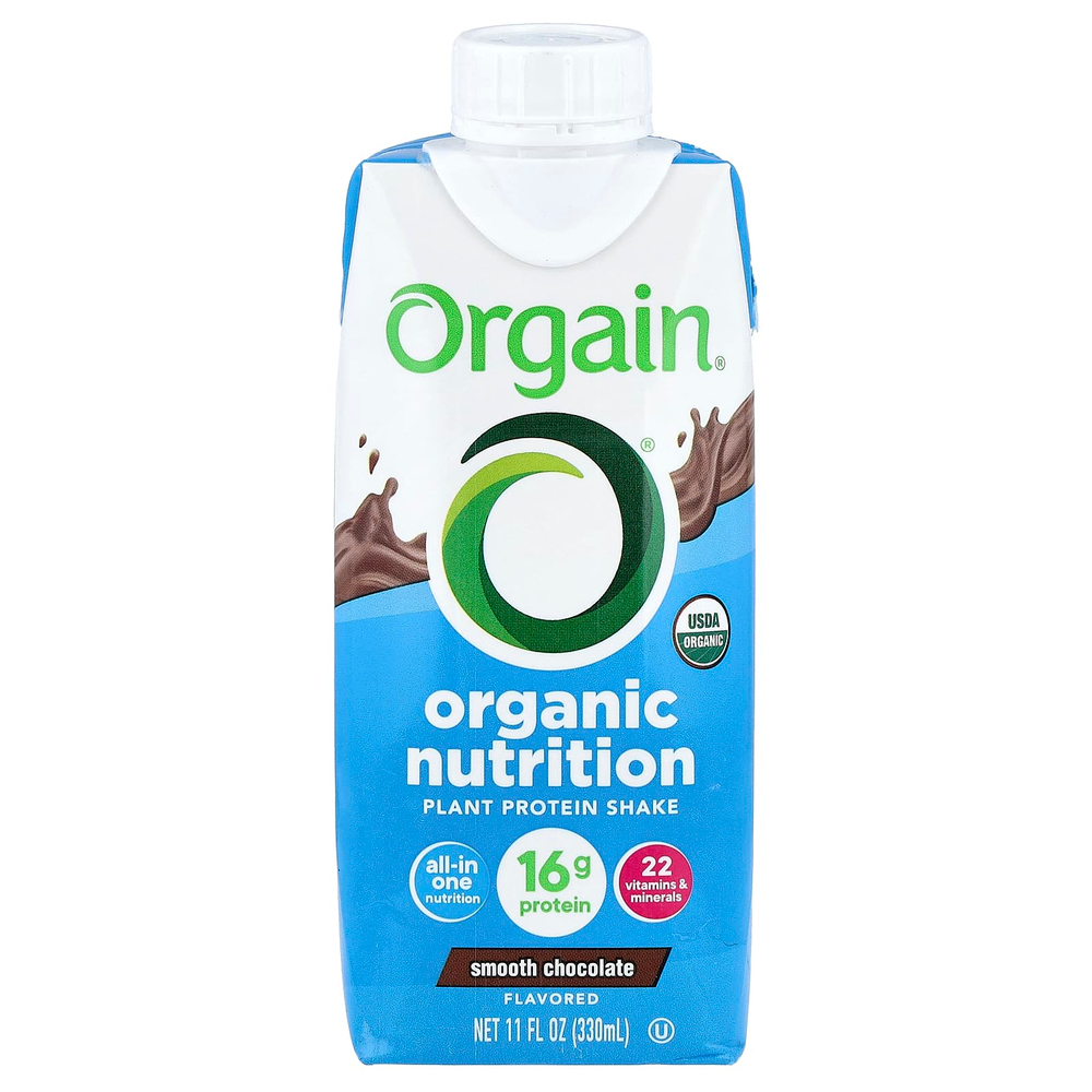 Orgain, Organic Nutrition, коктейль из растительных протеинов, нежный шоколад, 4 пакетика по 330 мл (11 жидк. унций)