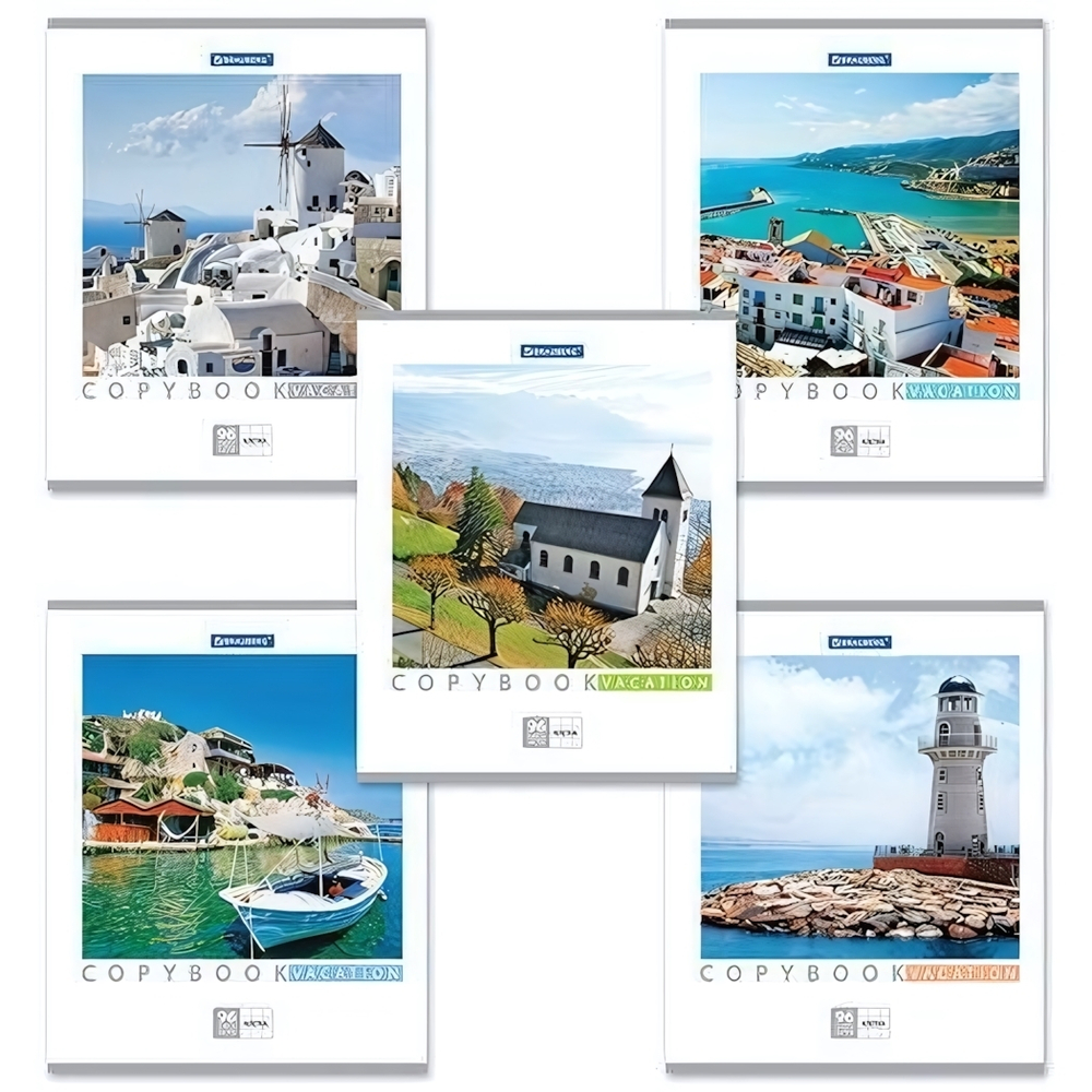 Тетрадь А5 96л. клетка "Каникулы" скоба, обложка картон, в ассорт. (BRAUBERG)